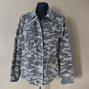Mudd Camo Full Zip & Snap Military Style Utility Jean Jacket Women's Size Large